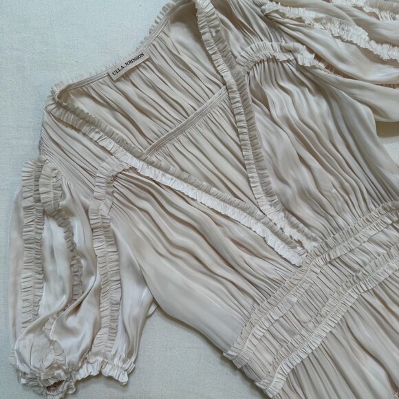 Ulla Johnson White Satin V-Neck Midi Dress Size US 2 - Picture 4 of 4